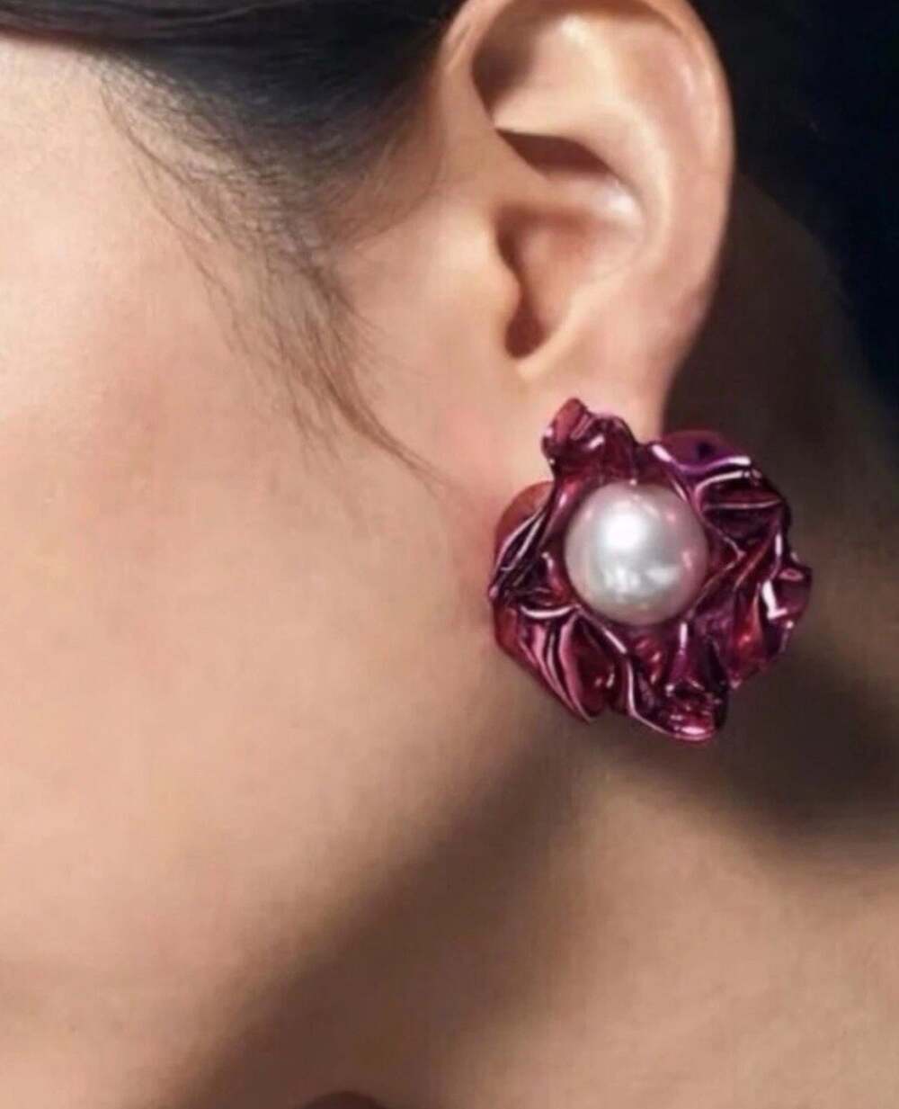 Sterling King Titania Pearl Statement Stud Earrings Raspberry Artistic Whimsy